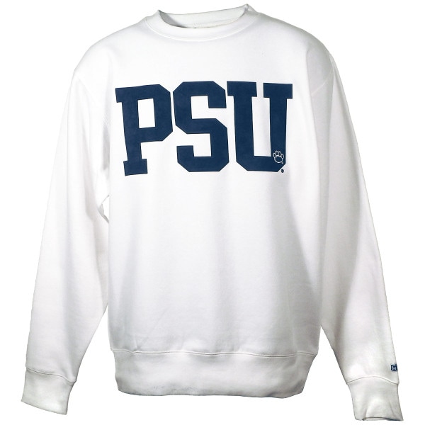 white long sleeve crew sweatshirt with blue PSU and paw print